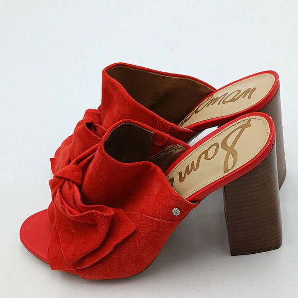 SAM EDELMAN Women's SUEDE ORANGE YUMI BOW STACKED BLOCK HEEL SANDAL‎ MULE SIZE 9 - Picture 2 of 12
